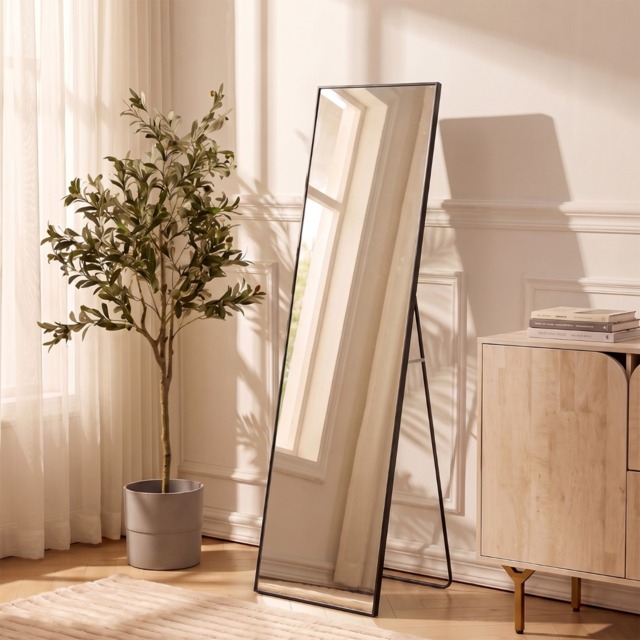 OHS Rectangle Full Length Free Standing Mirror, Black - 160cm - image 1