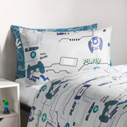 OHS Kids Gaming Console Print Reversible Duvet Cover Set, Grey/Blue - Double - thumbnail 3