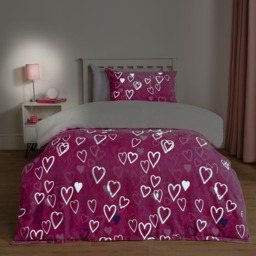 OHS Heart Printed Glow In The Dark Duvet Set, Pink - Double - thumbnail 2
