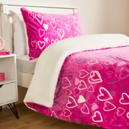 OHS Heart Printed Glow In The Dark Duvet Set, Pink - Double - thumbnail 3