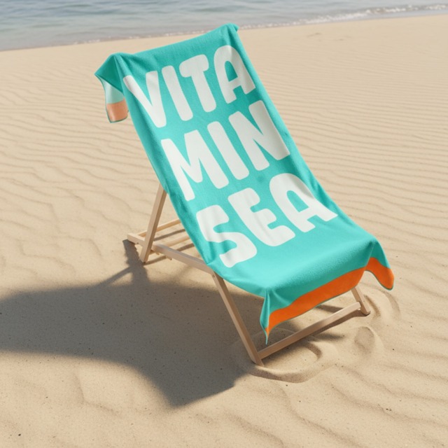 OHS Vitamin Sea Slogan Beach Towel - Sea Blue - image 1