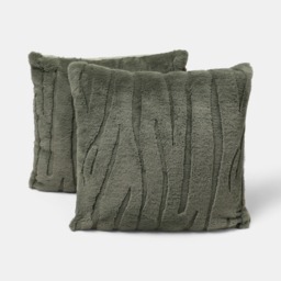 OHS 2-Pack Carved Faux Fur Cushion Covers, Woodland Green - 45 x 45 cm - thumbnail 2