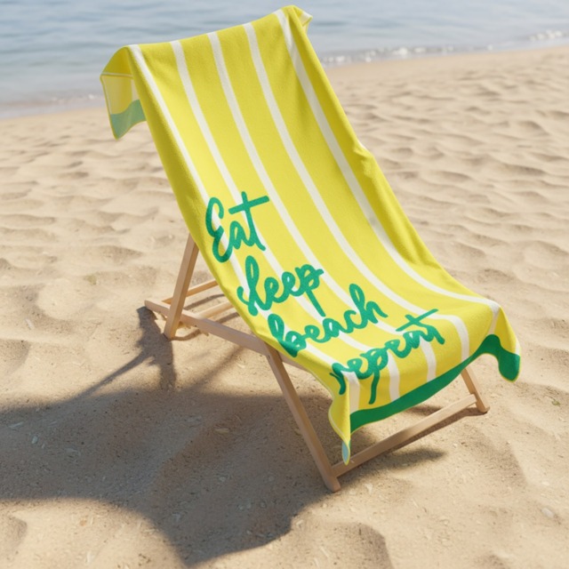 OHS Eat Sleep Beach Slogan Beach Towel - Yellow - image 1