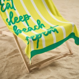 OHS Eat Sleep Beach Slogan Beach Towel - Yellow - thumbnail 2