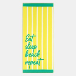 OHS Eat Sleep Beach Slogan Beach Towel - Yellow - thumbnail 3
