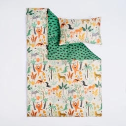 OHS Kids Safari Print Reversible Duvet Cover Set, Natural/Green - Single - thumbnail 5