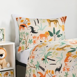 OHS Kids Safari Print Reversible Duvet Cover Set, Natural/Green - Single - thumbnail 3