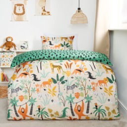 OHS Kids Safari Print Reversible Duvet Cover Set, Natural/Green - Single