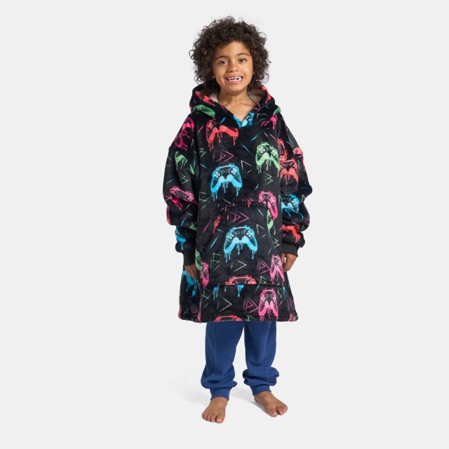 OHS Kids Neon Drip Gaming Print Hoodie Blanket - Black - image 1