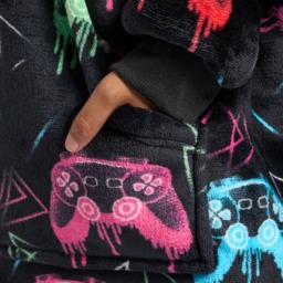 OHS Kids Neon Drip Gaming Print Hoodie Blanket - Black - thumbnail 4