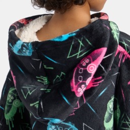 OHS Kids Neon Drip Gaming Print Hoodie Blanket - Black - thumbnail 3