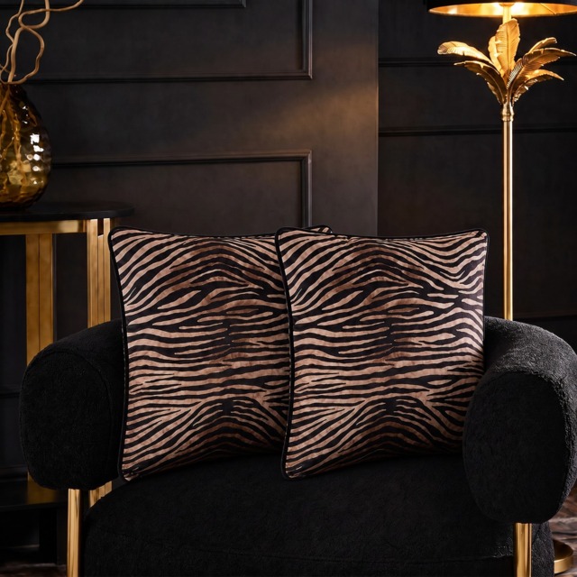 OHS Zebra Print Matte Velvet Cushion Covers, Black - 45 x 45cm - image 1