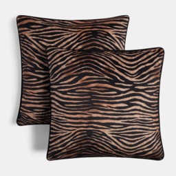 OHS Zebra Print Matte Velvet Cushion Covers, Black - 45 x 45cm - thumbnail 2