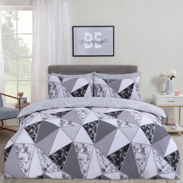 OHS Marble Geometric Duvet Set, Charcoal - King - image 1