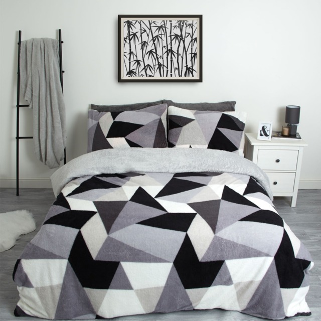 OHS Shapes Teddy Fleece Duvet Cover Set, Grey - King - image 1