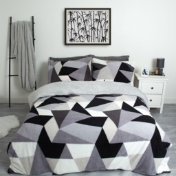 OHS Shapes Teddy Fleece Duvet Cover Set, Grey - King - thumbnail 1