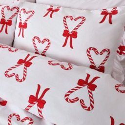 OHS Candy Cane Heart Print Frill Edge Duvet Cover Set, White/Red - Double - thumbnail 2