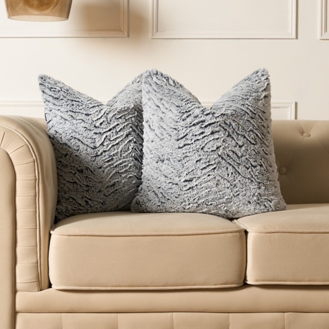 OHS Faux Fur Two Tone Cushion Covers - Grey - image 1