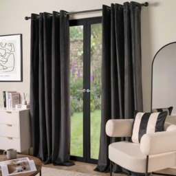 OHS Thermal Velvet Eyelet Curtains, Black - 66 x 90in
