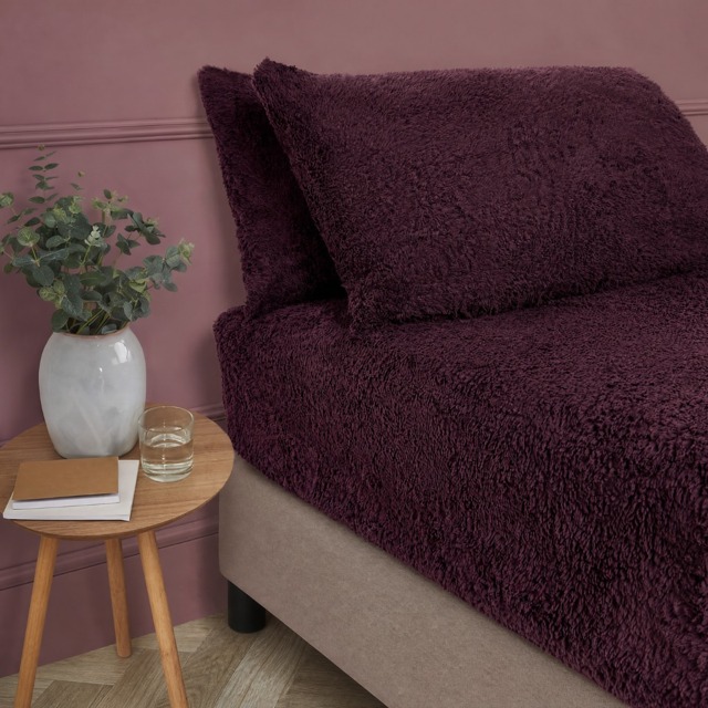 OHS Teddy Fleece Fitted Sheet, Plum - Double - image 1