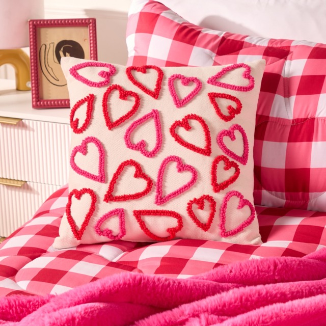 OHS Tufted Hearts Cushion - Red/Pink - image 1