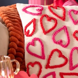 OHS Tufted Hearts Cushion - Red/Pink - thumbnail 3