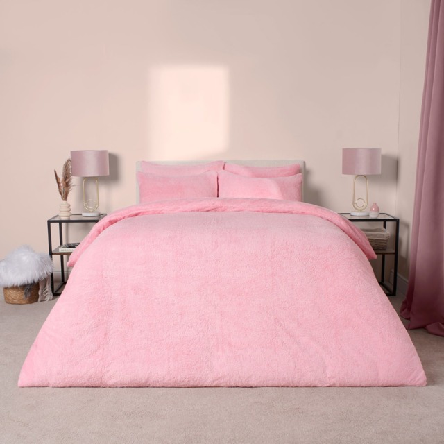 OHS Teddy Fleece Duvet Cover Set, Pink - Single - image 1