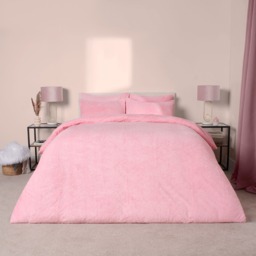 OHS Teddy Fleece Duvet Cover Set, Pink - Single