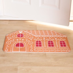 OHS Washable Christmas Gingerbread House Mat - Brown