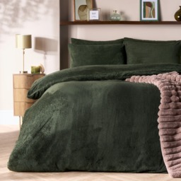 OHS Teddy Fleece Duvet Cover Set, Woodland Green - Double