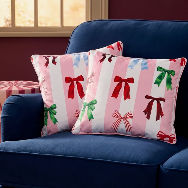 OHS Multi Bow Stripe Matte Velvet Cushion Covers, Multi - 45 x 45cm - image 1
