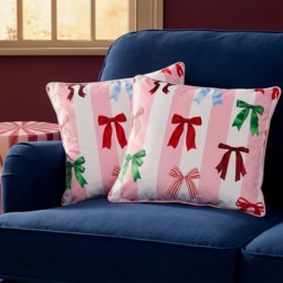 OHS Multi Bow Stripe Matte Velvet Cushion Covers, Multi - 45 x 45cm