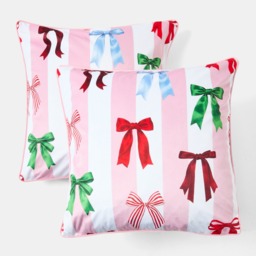 OHS Multi Bow Stripe Matte Velvet Cushion Covers, Multi - 45 x 45cm - thumbnail 3