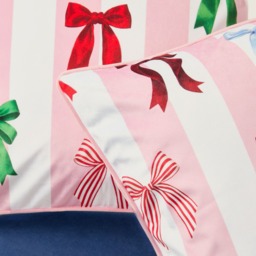 OHS Multi Bow Stripe Matte Velvet Cushion Covers, Multi - 45 x 45cm - thumbnail 2