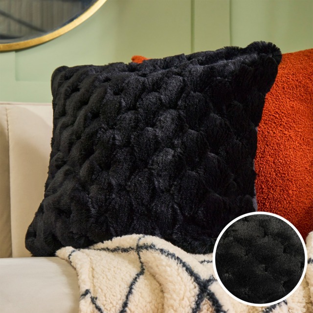 OHS Jumbo Waffle Fur Cushion Cover, Black - 45 x 45cm - image 1
