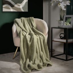 OHS Teddy Fleece Throw, Sage - 200 x 240cm - thumbnail 1