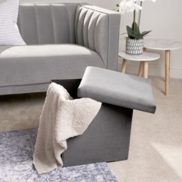 OHS Matte Velvet Foldable Cube Storage Ottoman - Charcoal - thumbnail 2
