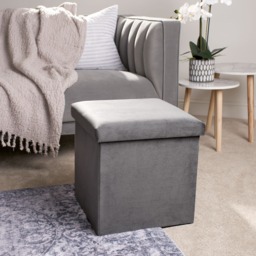 OHS Matte Velvet Foldable Cube Storage Ottoman - Charcoal - thumbnail 1