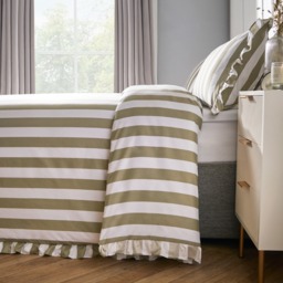 OHS Stripe Frill Duvet Set, Sage - Double - thumbnail 2