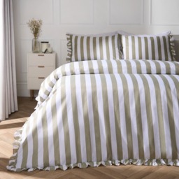 OHS Stripe Frill Duvet Set, Sage - Double