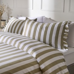 OHS Stripe Frill Duvet Set, Sage - Double - thumbnail 3
