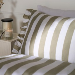 OHS Stripe Frill Duvet Set, Sage - Double - thumbnail 4