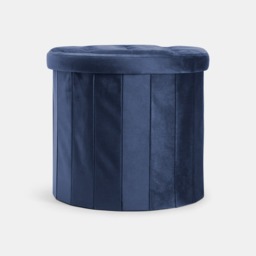 OHS Matte Velvet Foldable Round Storage Ottoman - Navy - thumbnail 3