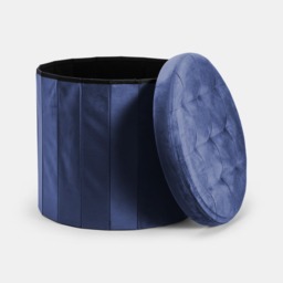 OHS Matte Velvet Foldable Round Storage Ottoman - Navy - thumbnail 5