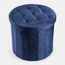 OHS Matte Velvet Foldable Round Storage Ottoman - Navy - thumbnail 4