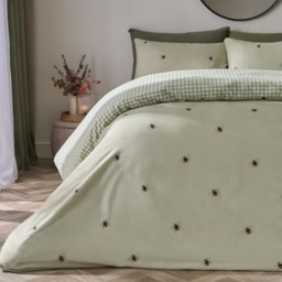 OHS Bee Print Reversible Gingham Duvet Set, Sage - King - thumbnail 1