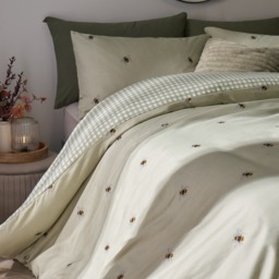 OHS Bee Print Reversible Gingham Duvet Set, Sage - King - thumbnail 3