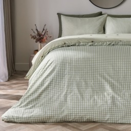 OHS Bee Print Reversible Gingham Duvet Set, Sage - King - thumbnail 2