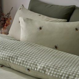 OHS Bee Print Reversible Gingham Duvet Set, Sage - King - thumbnail 4