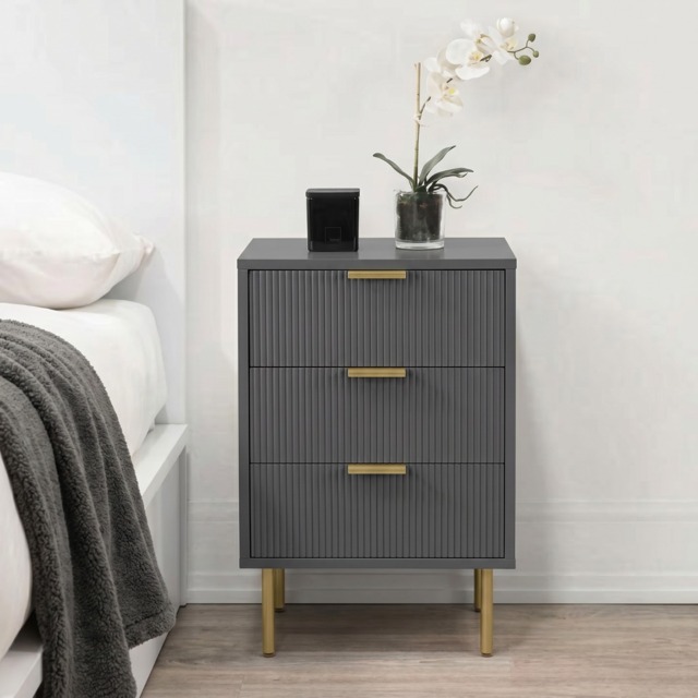 OHS Ribbed 3-Drawer Bedside Unit - Dark Charcoal - image 1